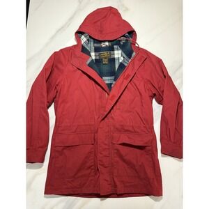 Eddie Bauer Wool Lined Zip Up Parka Jacket Men's Medium Red Plaid Vintage